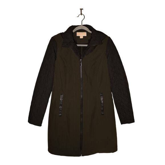 MICHAEL KORS‎ $250 Green Black Mixed Media Soft Shell Hooded Jacket Small - Picture 1 of 4